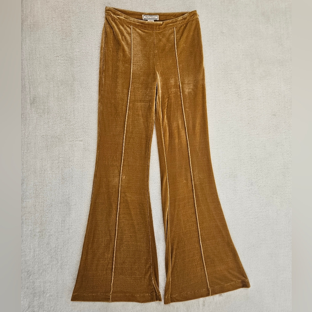 NEW Flying Tomato Yellow Flare Pants Velour Bohemian Retro 70s Mustard - Picture 2 of 7